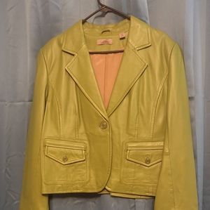 Vintage 100% leather button down jacket Green